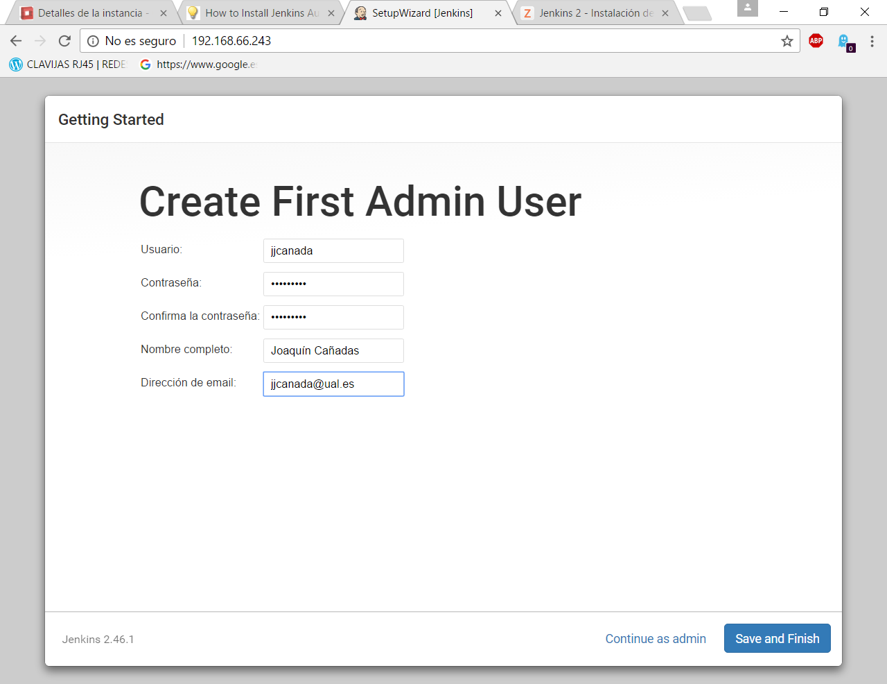 Create first Admin user