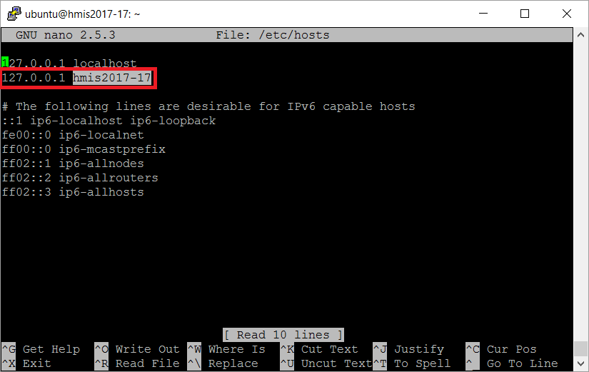 Actualización del nombre del host en /etc/hosts