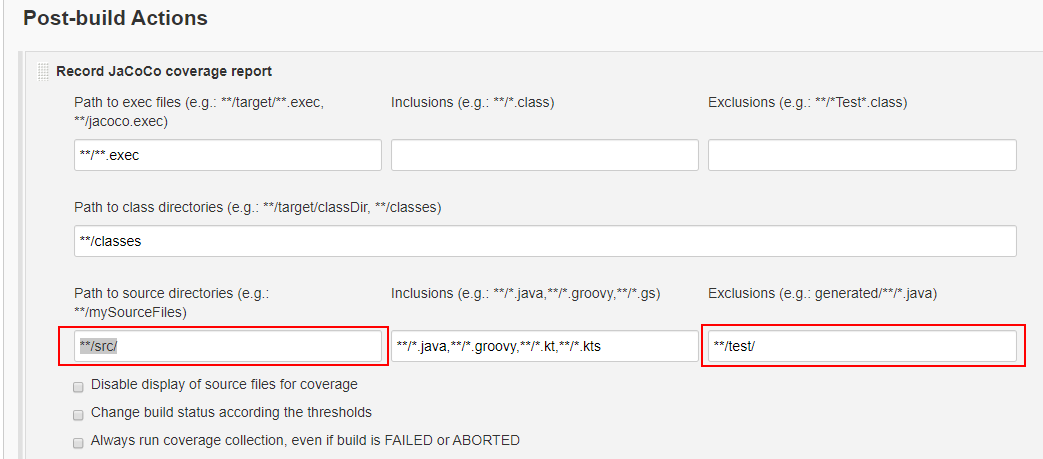 maven postbuild jacoco config