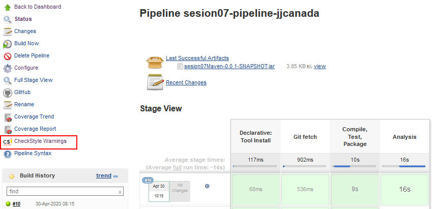 new pipeline checkstyle report dashboard