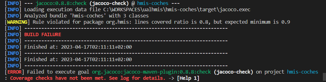 JaCoco check failure
