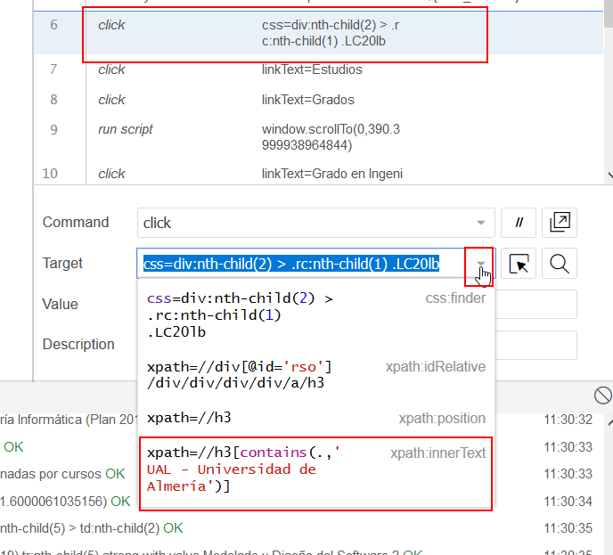 selenium ide change selector xpath