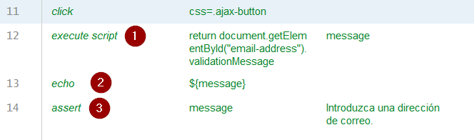 selenium ide email incorrecto commands