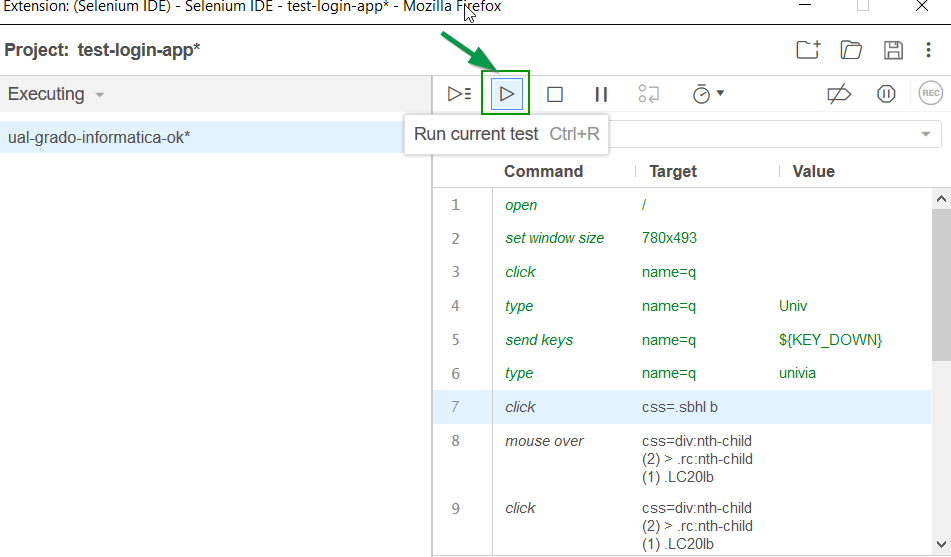 selenium ide play test